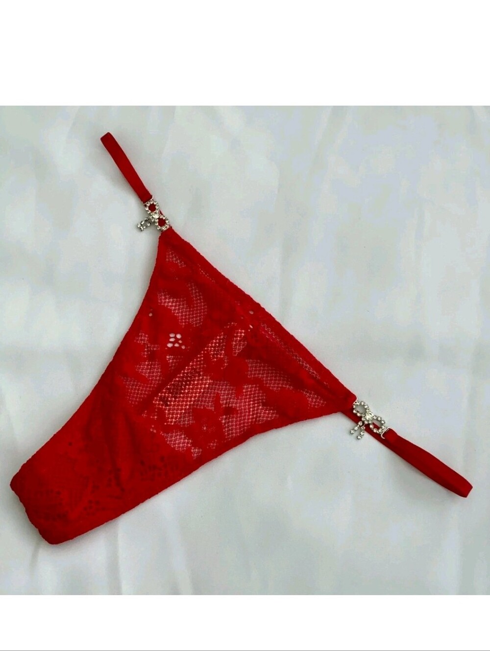 Victoria's Secret Dream Angel's Twinkle Bow Lace Thong Panty XXLARGE RED